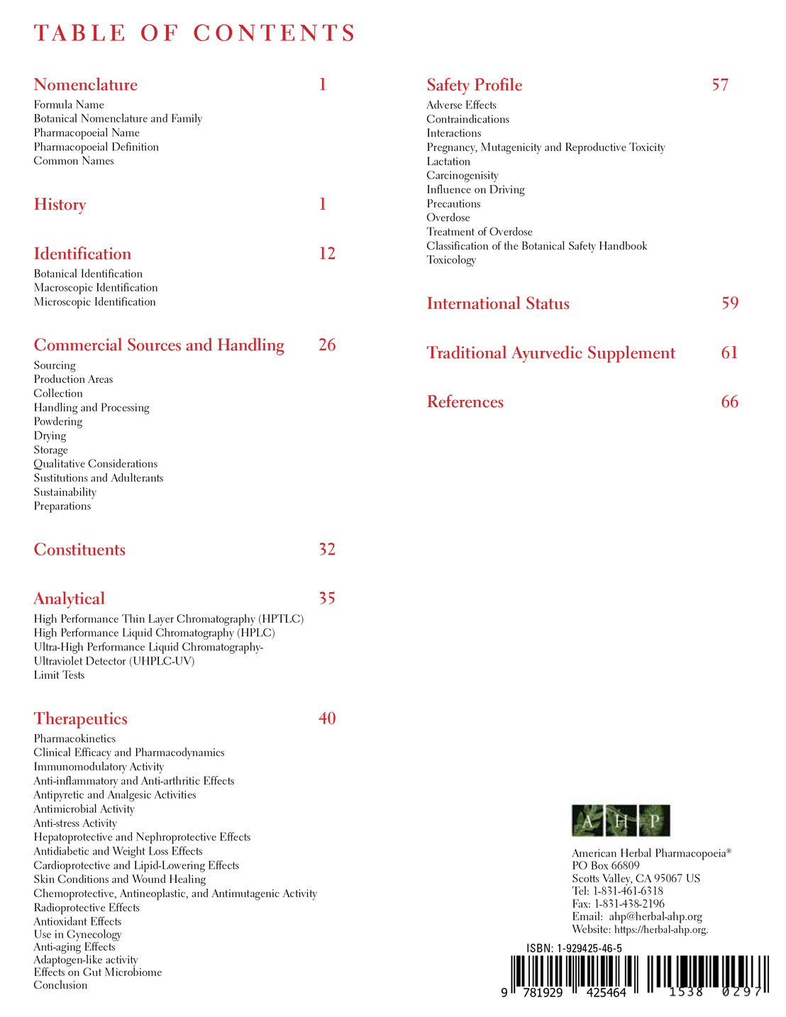 Lemon Balm Monograph table of contents